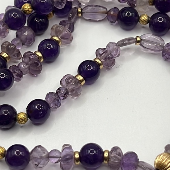 AMETHYST, GLASS, AND GOLD BEAD ARTISAN WRAP NECKLACE 63” - Picture 11 of 11